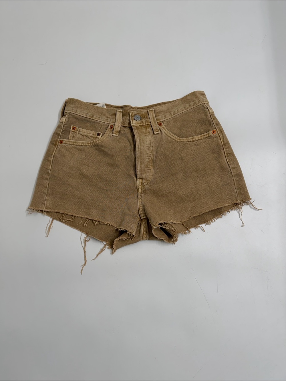 Levi’s 501 Original Khaki Raw Hem Button Fly Cutoff Shorts W27